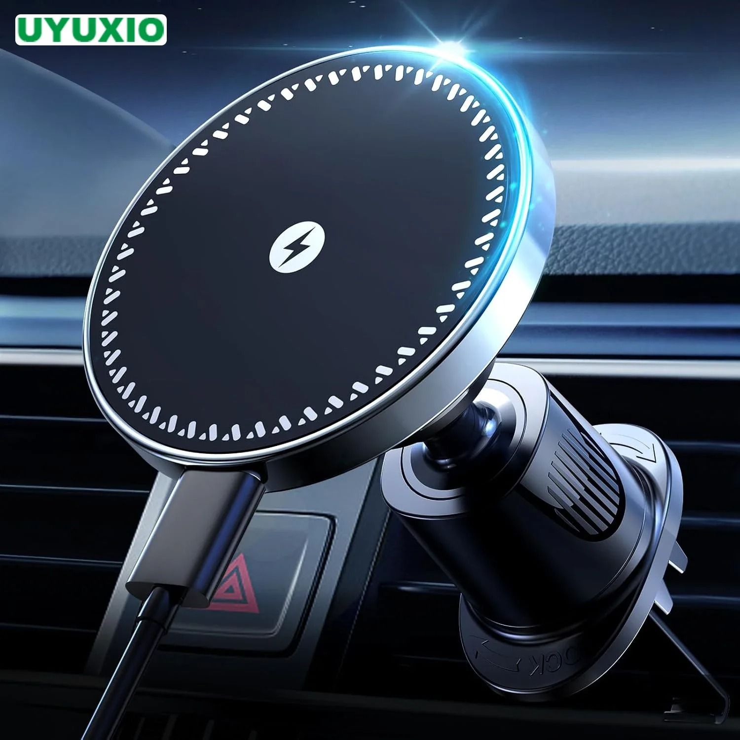 UYUXIO Strong Magnetic Wireless Car Charger | 15W Fast Charging Air Vent Mount for iPhone 16/15/14 Pro Max