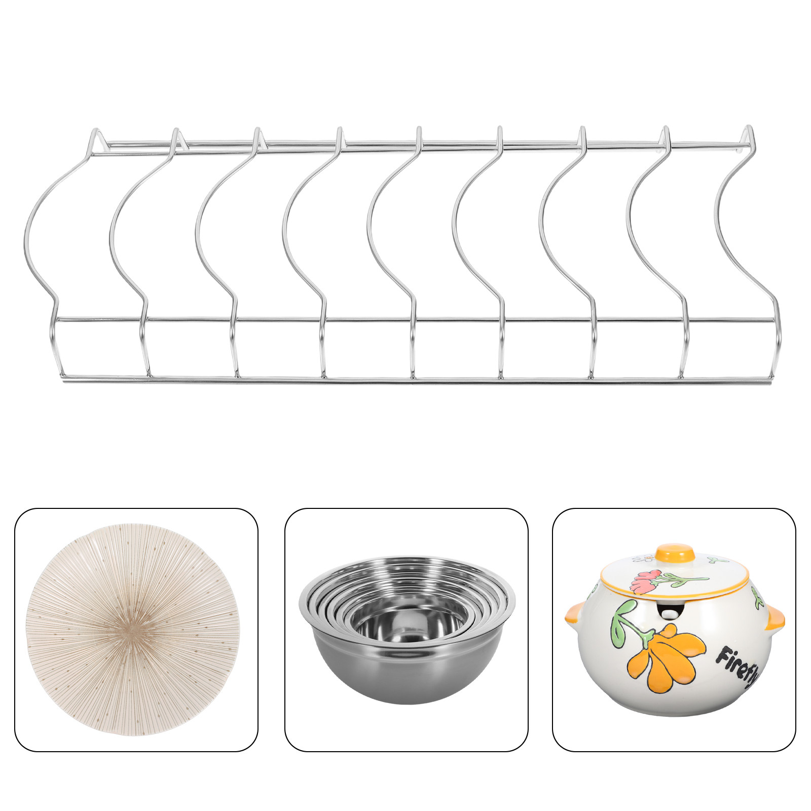 Compact Stainless Steel Dish Rack with 8 Sections & Bowl Holder, Kitchen Drying Rack with Drain Holes
