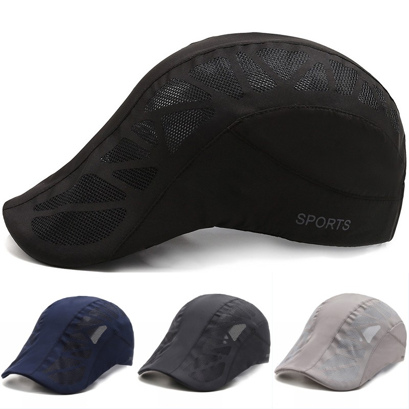 Breathable Mesh Quick Drying, Summer Mens Sports Sun Hats, Boina Golf Hat Fashion Solid Flat Cap