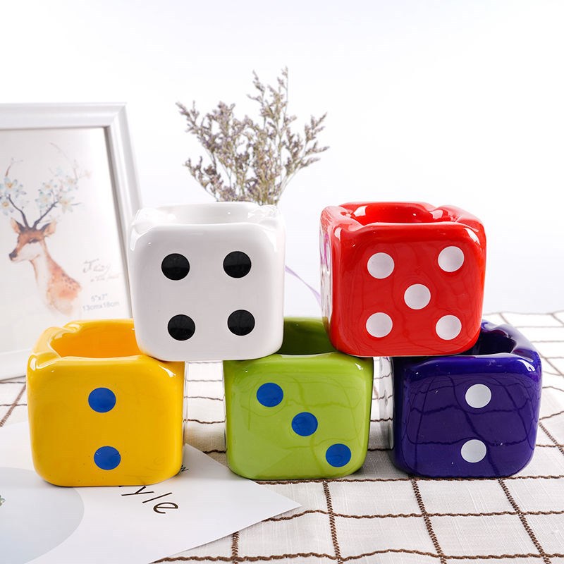 Dice Shaped Ceramic Cigarette Ashtray Creative Ash Tray Desk Accessories for Home Office