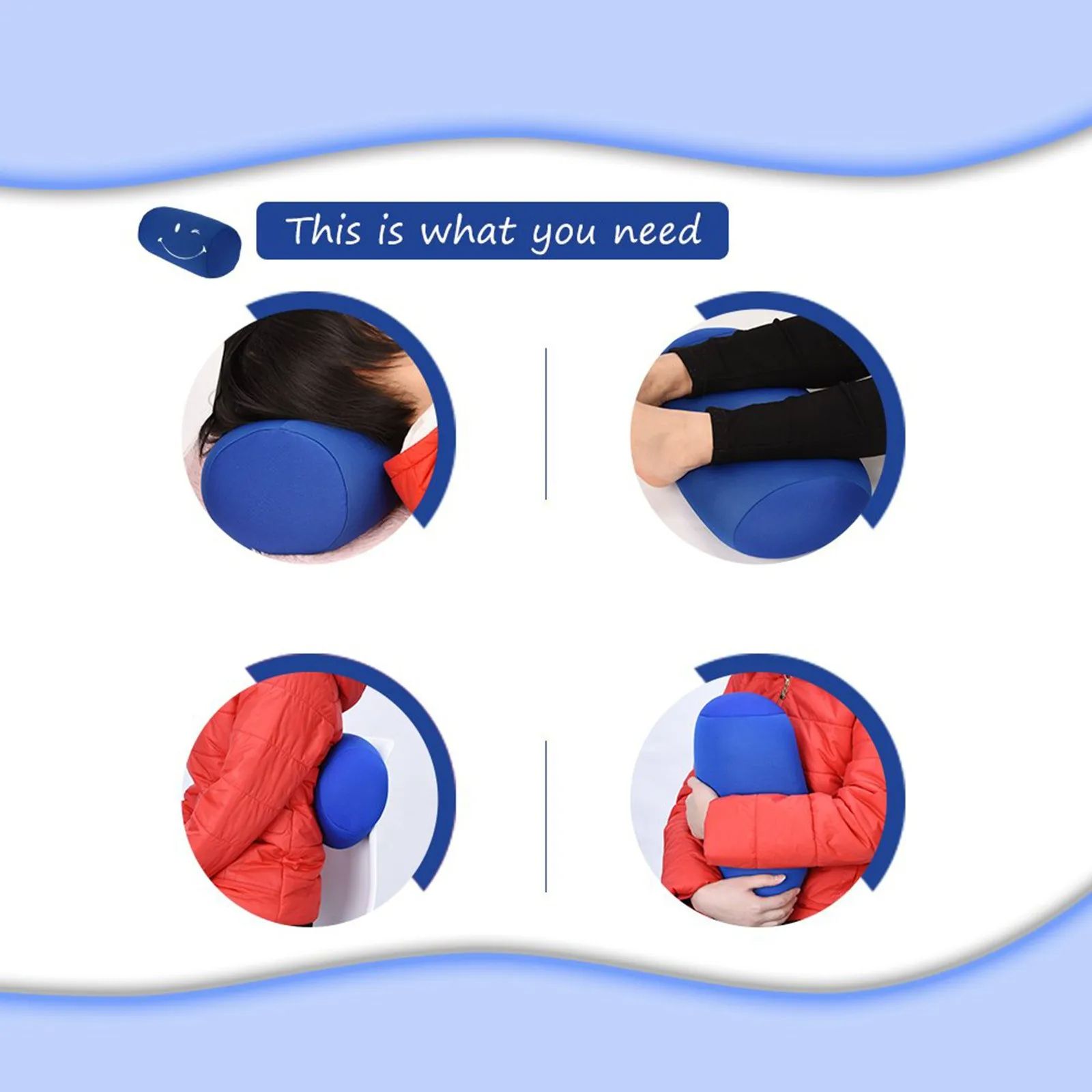Long Round Neck Pillow Solid Color Washable Microbead Travel Cushion, Cylindrical Bedroom Seat Headrest Neck Support
