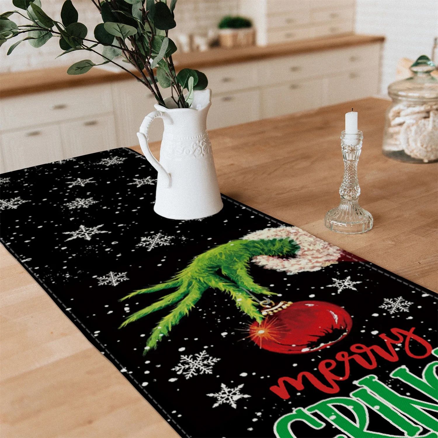 Grinch Christmas Table Runner Decor (Black)