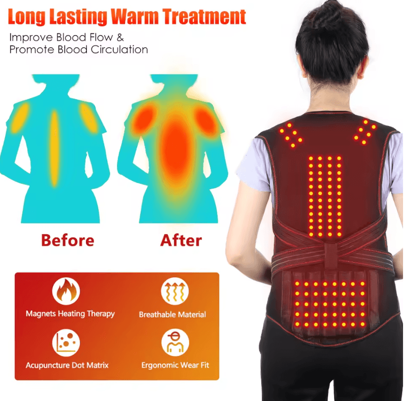 Tourmaline Magnetic Self Heating Lumbar Vest Waist Brace for Posture Correction and Pain Relief