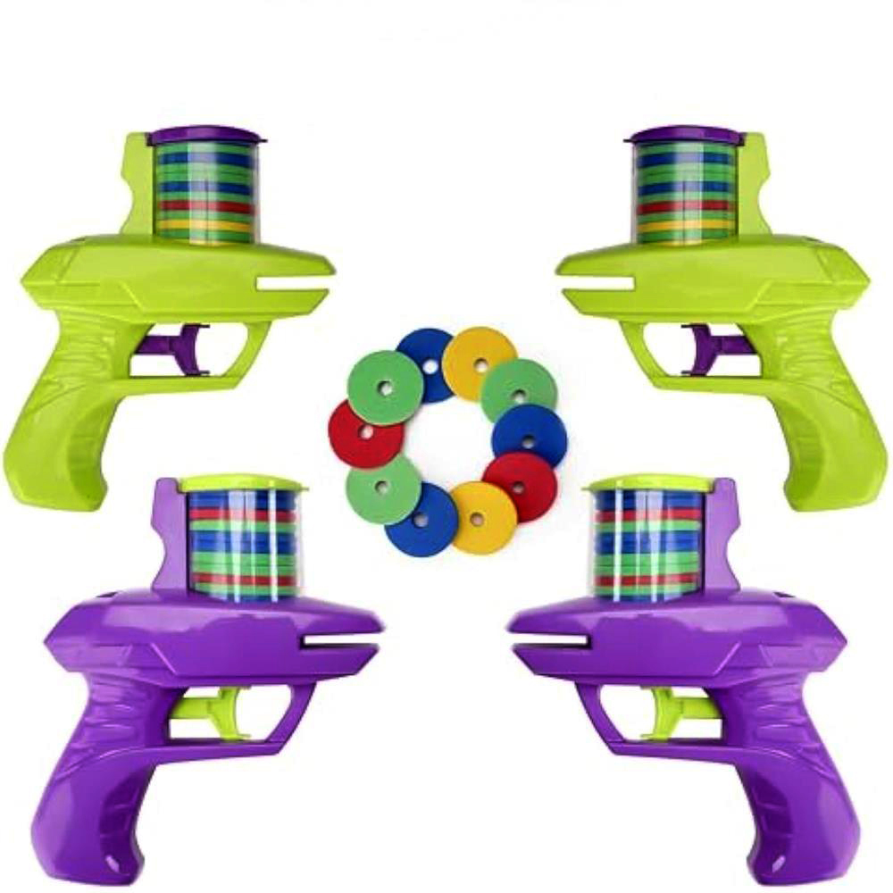 SkyBlast Kids Foam Disc Launcher Gun Outdoor Toy Set with Soft Flying Discs for Active Backyard Play