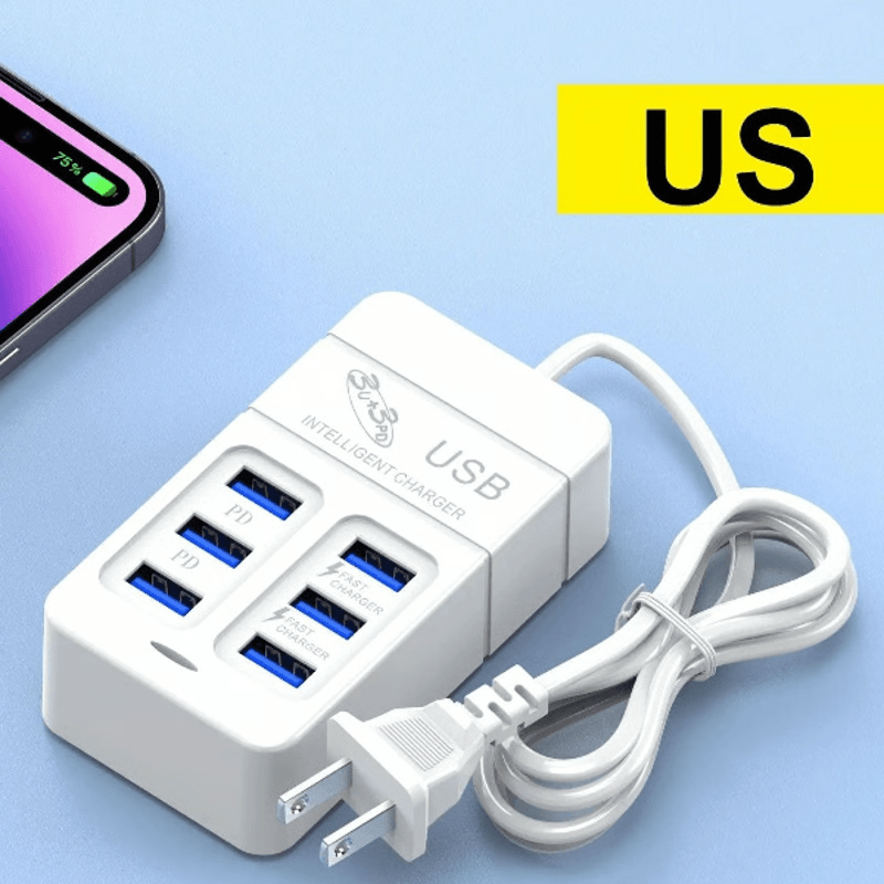Multi-Port USB Wall Charger, Fast Charging for iPhone, Samsung, and More