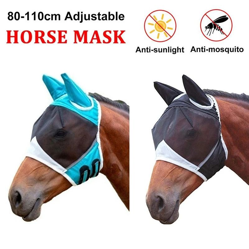 Fine Mesh Horse Fly Mask with Ears UV Protection for Equine Care