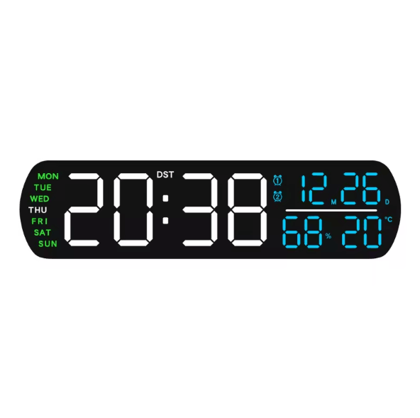 Multifunction LED Digital Alarm Clock – Auto-Dimmable Temperature & Humidity Desk Clock with Dual Alarm & Countdown Time