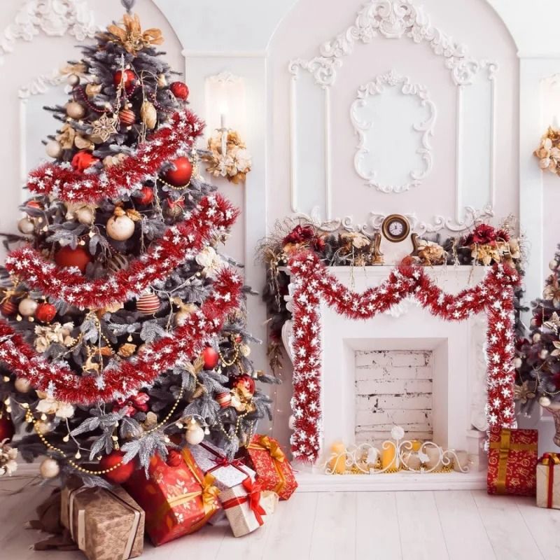 Christmas Tinsel Snowflake Garland Hanging Decoration For Home And Store