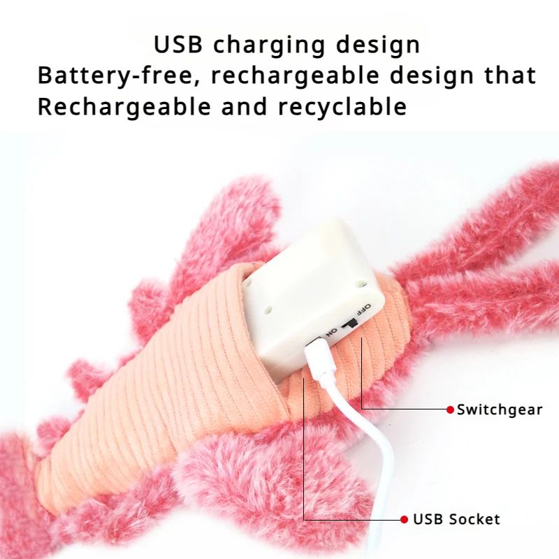 Electric Lobster Cat Toy USB Rechargeable Jumping Shrimp Plush Interactive Pet Toy
