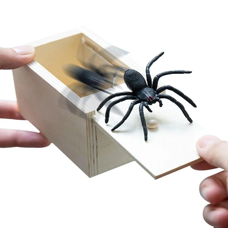 Wooden Spider Prank Box Funny Scare Trick Gift Toy