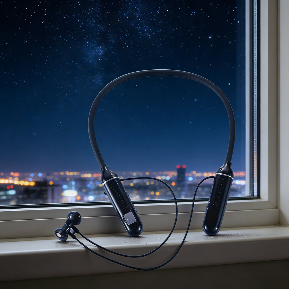 HiFi Bluetooth Neckband Headphones with LED Display and Mic