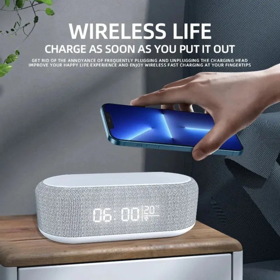 Wireless Charging Alarm Clock Dock, Bedroom Night Light Lamp, Phone Fast Charging Pad