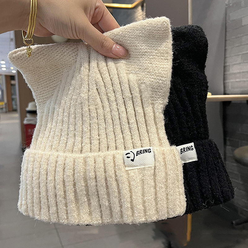 Versatile Pullover Knitted Hats, Cute Cat Ears Beanies For Women, Warm Ear Protection Sweet