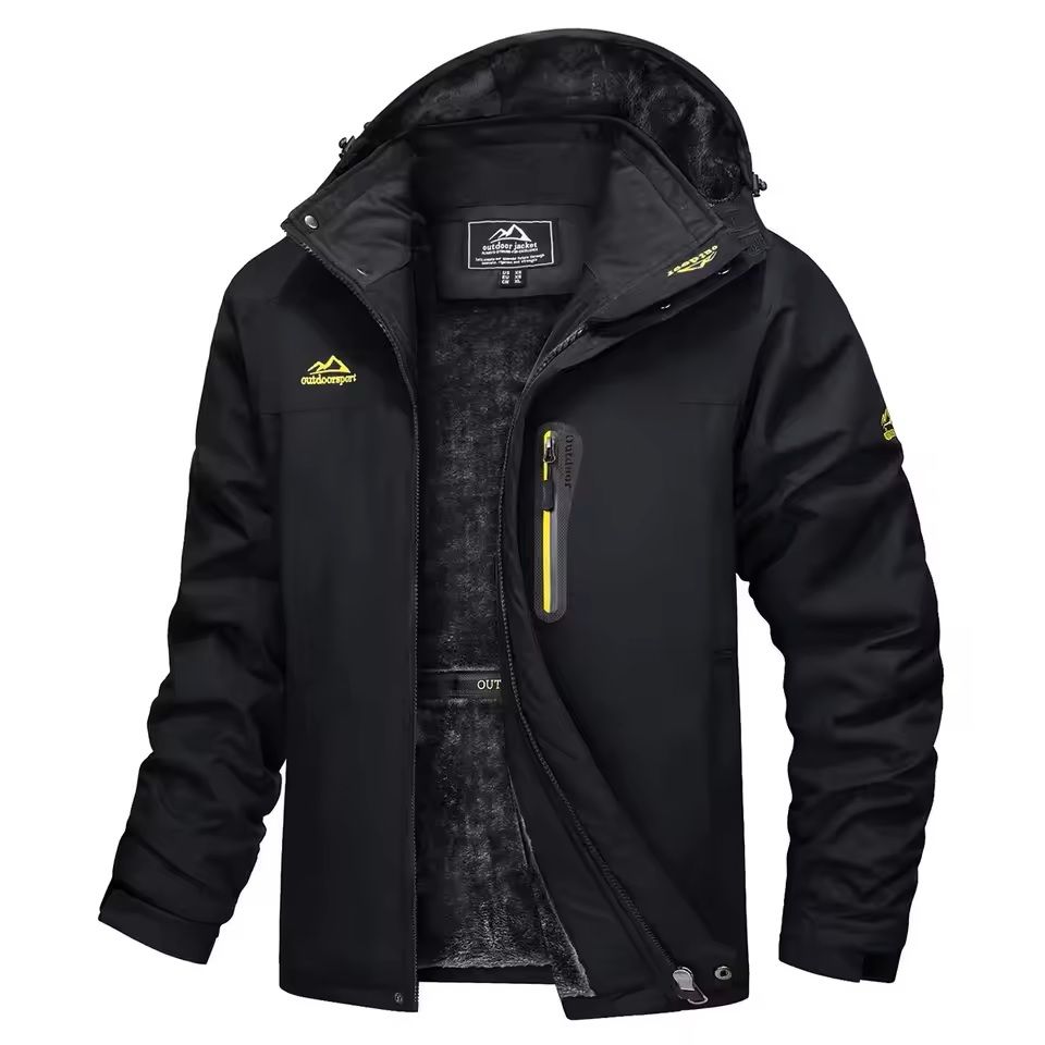 Mens Waterproof Ski Jacket with Fleece Lining and Removable Hood
