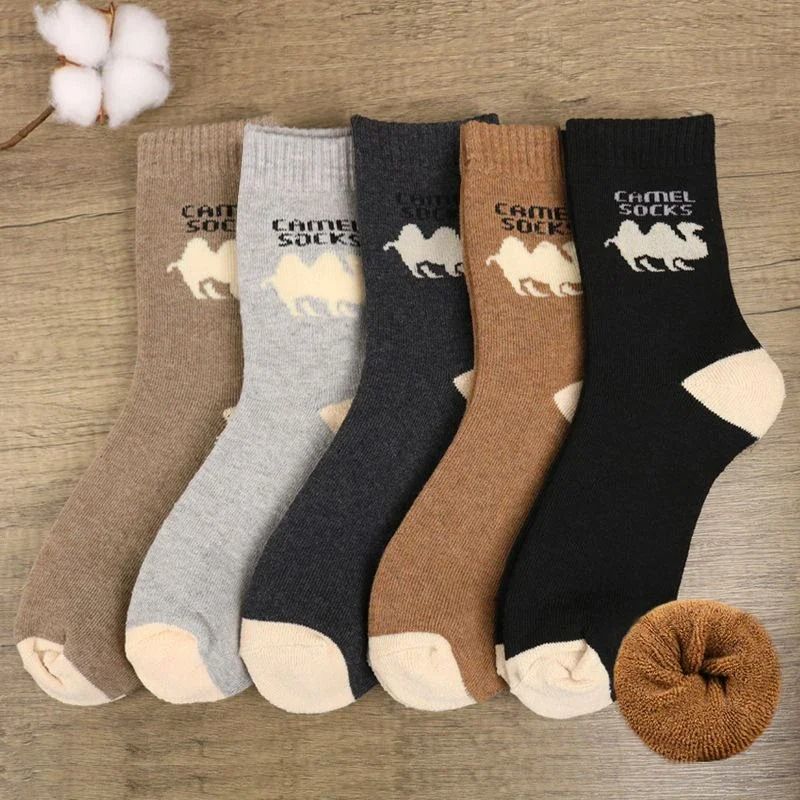5 Pairs Mens Winter Warm Socks Thick Fleece Terry Comfortable Long Casual Socks