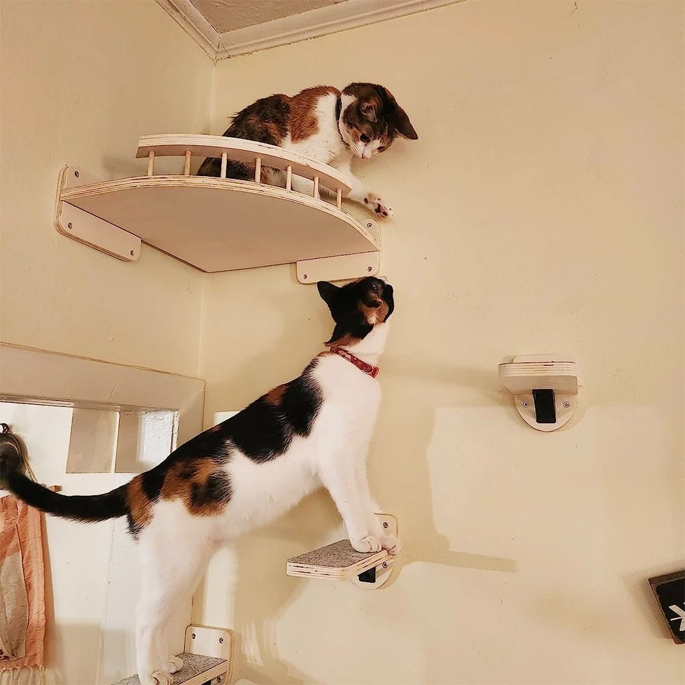 Wall Mounted Cat Climbing Shelf with Sisal Scratching Steps