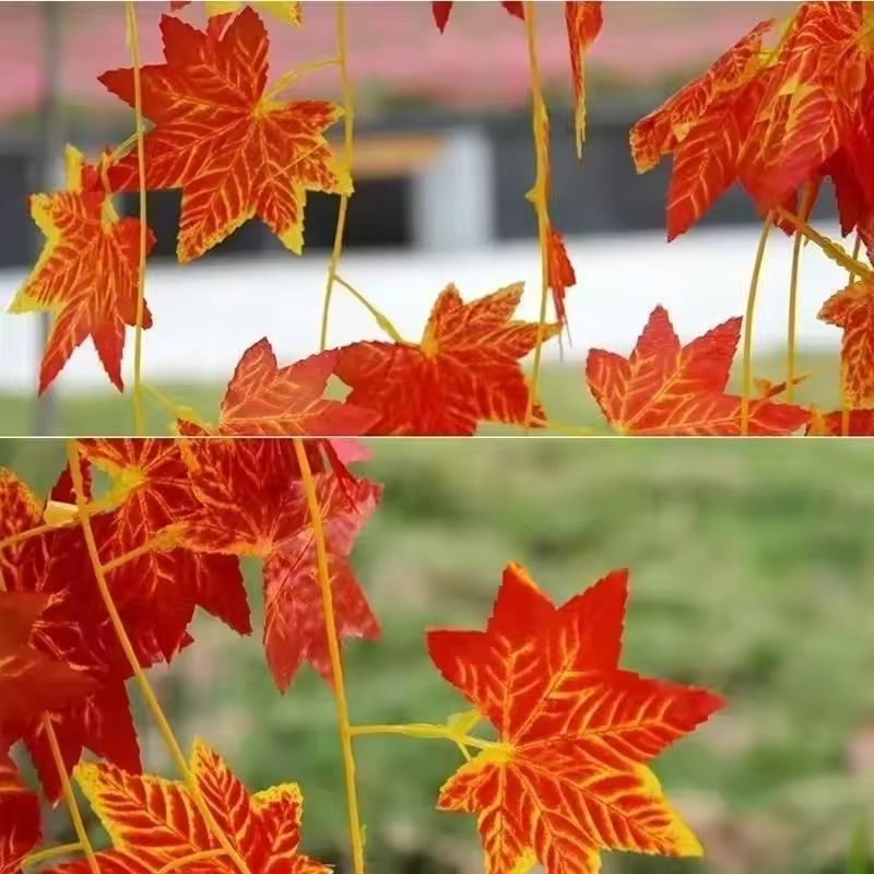 Simulated Red Maple Leaf Vine – Seasonal Autumn Garland for Halloween, Thanksgiving, & Festive Christmas Decor