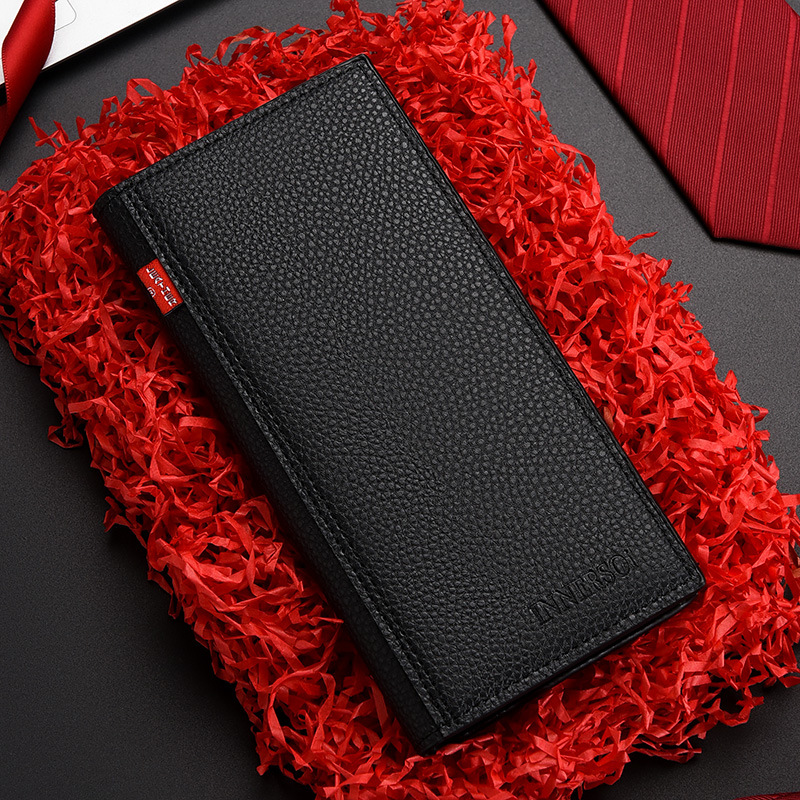 Mens Multifunctional Soft Leather Business Wallet Lychee Pattern Long Fashion Wallet