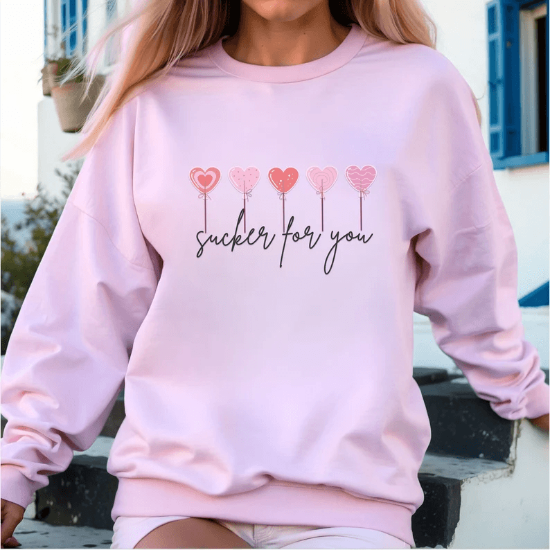 Valentines Day Sweatshirt for Women Heart Sucker Candy Heart Positive Affirmation Crewneck