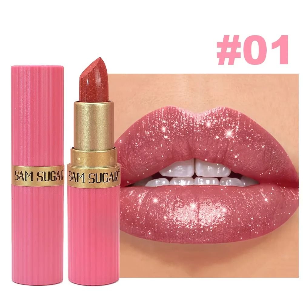 Long Lasting Matte Velvet Lipstick with Pearlescent Pink Glitter Shimmer Finish