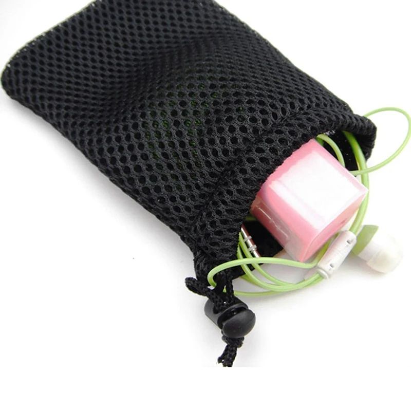 3 pcs Nylon Mesh Drawstring Storage Pouch Set – Breathable Travel & Digital Accessories Organizer Bags