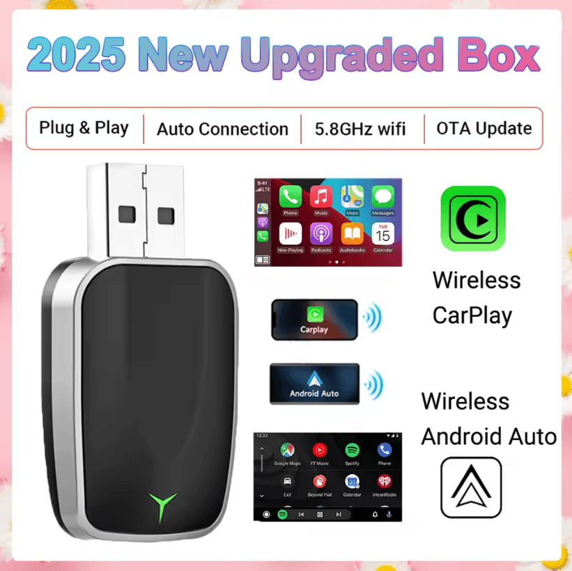 Mini Wireless Carplay Android Auto Adapter – Plug and Play 2 in 1 USB Dongle