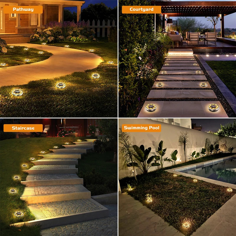 Solar Ground Lights Waterproof Outdoor Auto On Off LED Pathway Lights