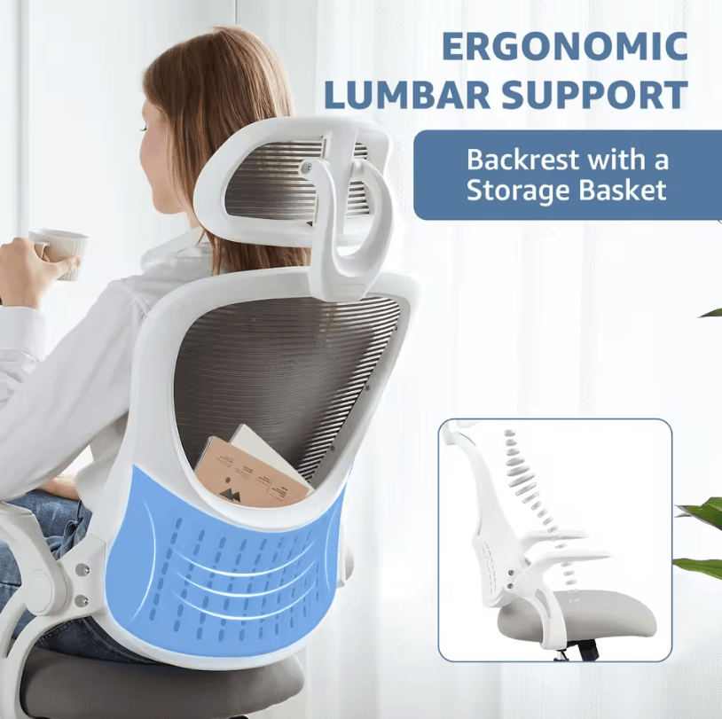 Ergonomic Mesh Office Chair – Adjustable Headrest, Flip-Up Arms and Lumbar Support for Home Office