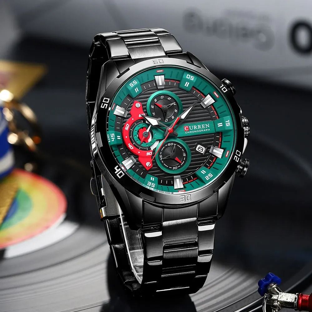 Curren Stainless Steel Mens Watch with Luminous Chronograph Dial