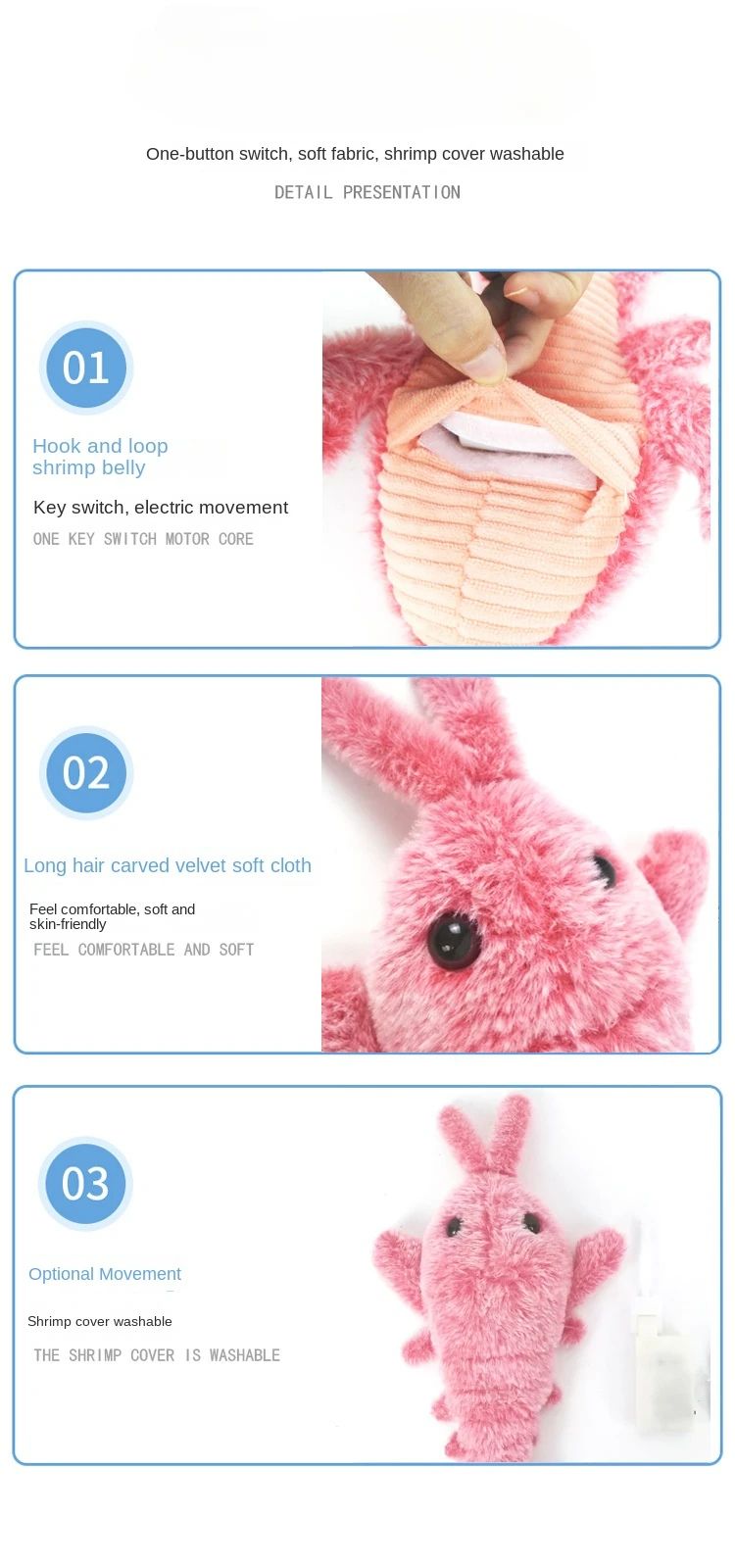 Electric Lobster Cat Toy USB Rechargeable Jumping Shrimp Plush Interactive Pet Toy