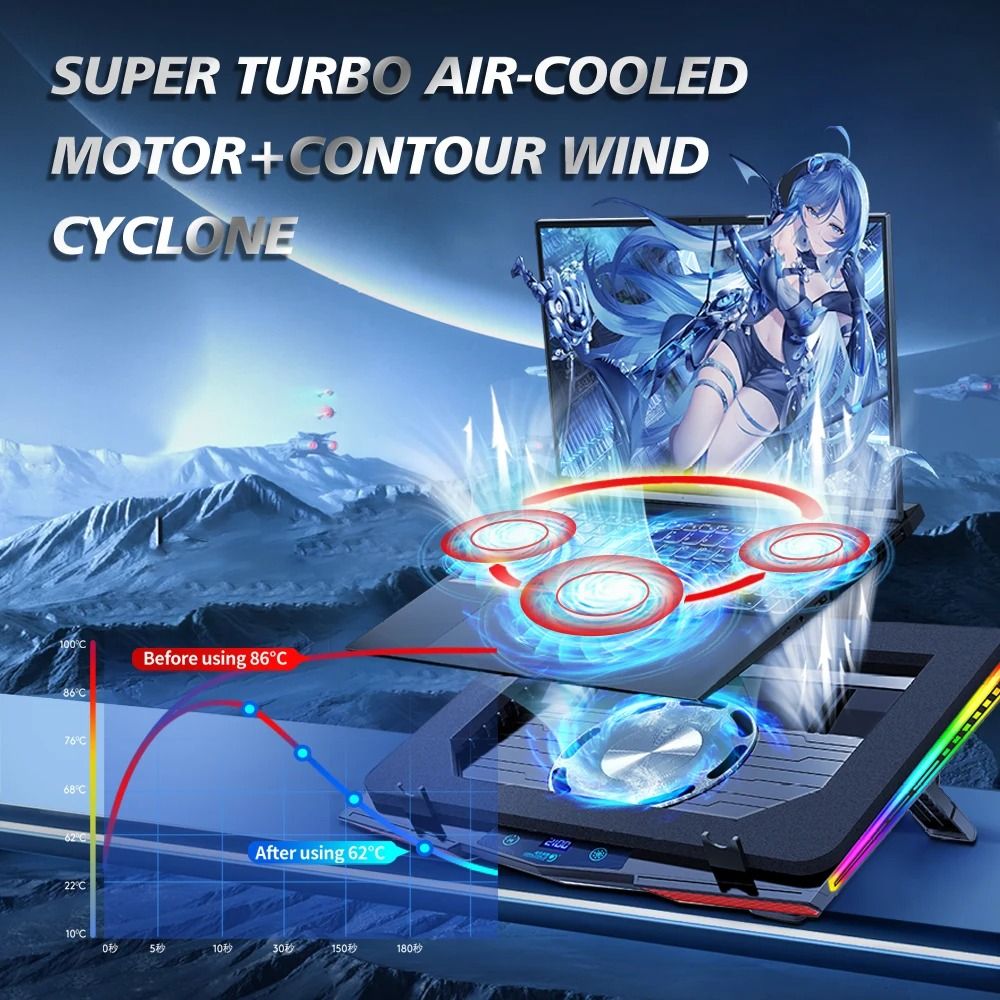 COOLCOLD RGB Laptop Cooling Pad Air Compression Laptop Cooler Stand Ultra Quiet Adjustable Cooling Pad