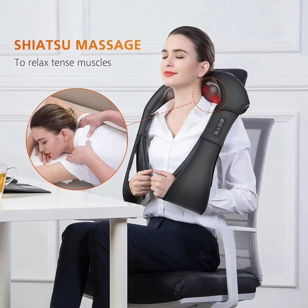 RelaxHeat Shiatsu Neck & Shoulder Massage Shawl – Hot-Compress Electric Cervical Traction & Kneading Wrap