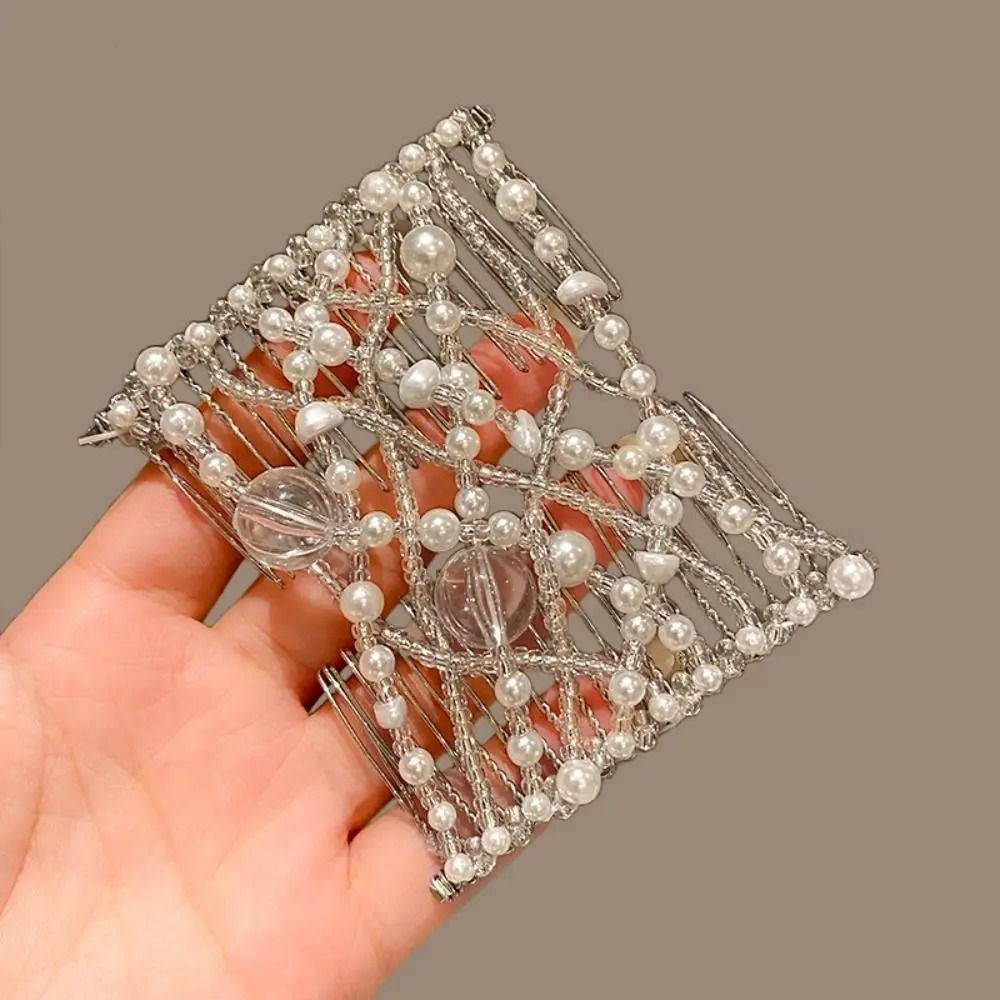 Elegant Pearl Elastic Magic Hair Comb and Butterfly Fancy Clip