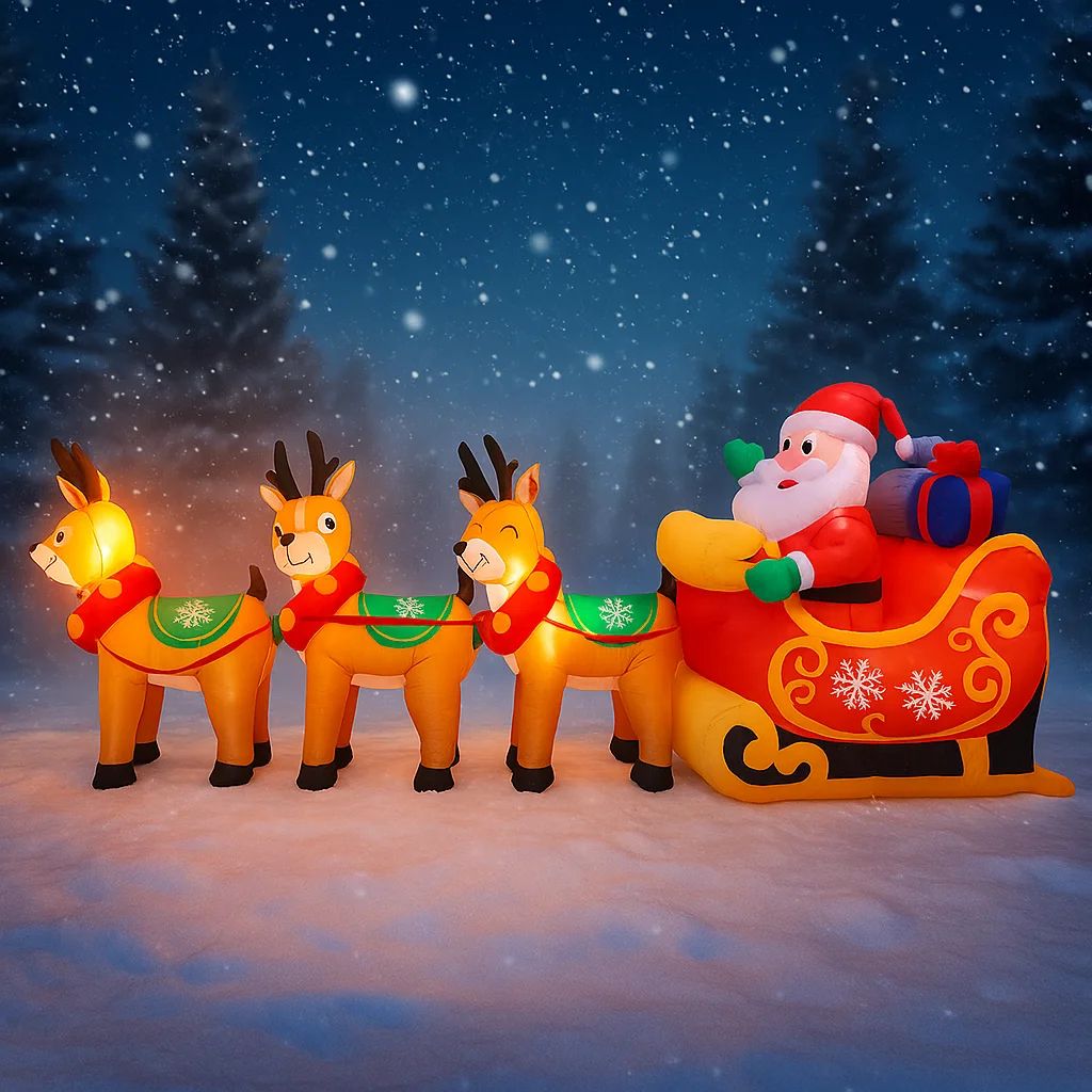 10.1ft Christmas Inflatable Santa Sleigh with Reindeer LED Lights – Outdoor Yard Holiday Decoration