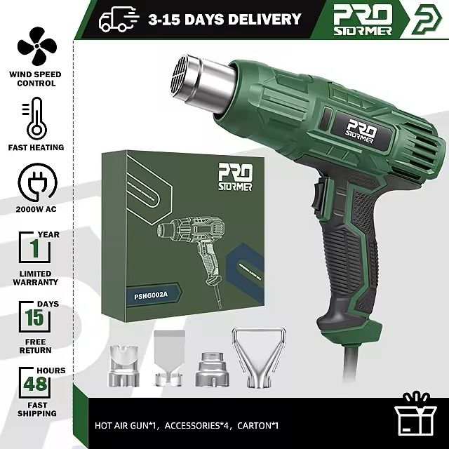 Electric Heat Gun with Adjustable Temperature and Nozzle Attachments