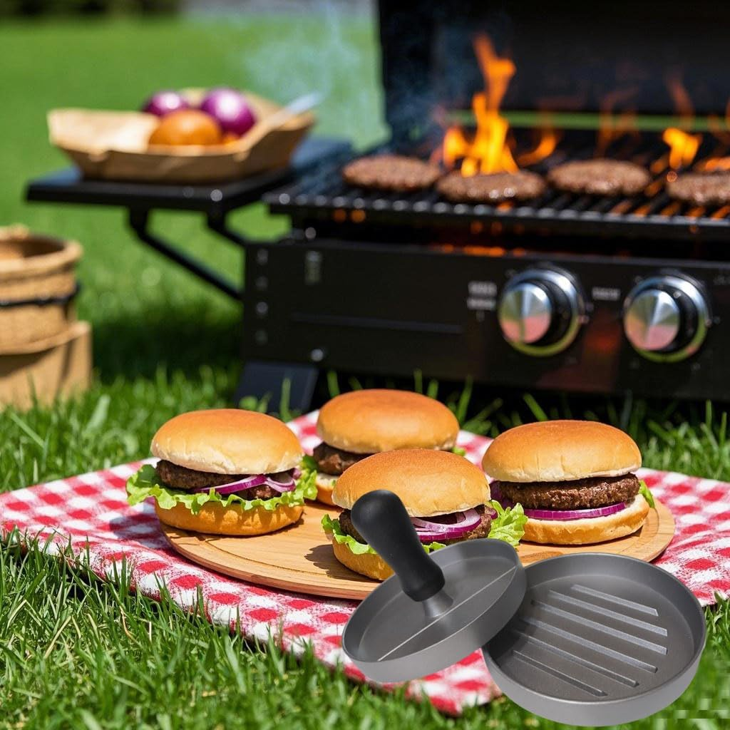 Aluminum Burger Press Patty Maker for Perfect Homemade Hamburgers Ideal for BBQs & Grilling