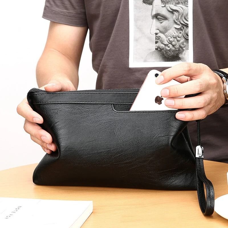 Mens Clutch Bag PU Leather Wallet Business Envelope Phone Travel Pouch