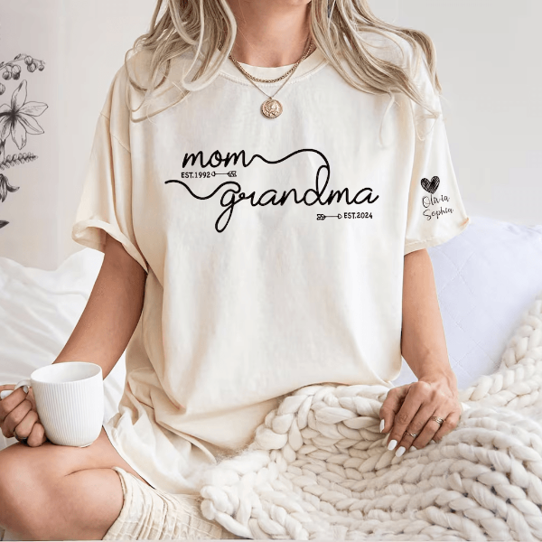 Custom Grandma Est Year Shirt Comfort Colors Personalized Grandma Gift Tee