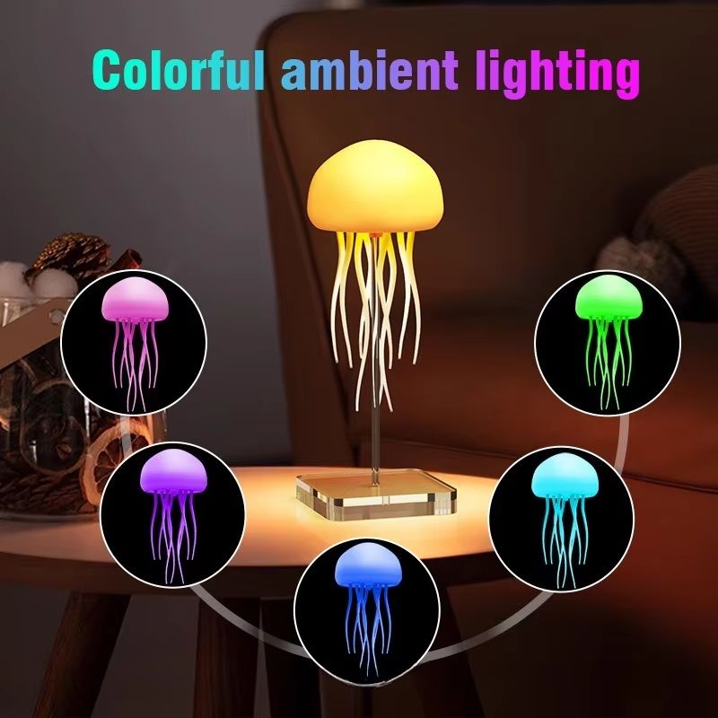 RGB Jellyfish Night Light with Gradient Lighting Voice Control Type C Rechargeable Bedside Lamp