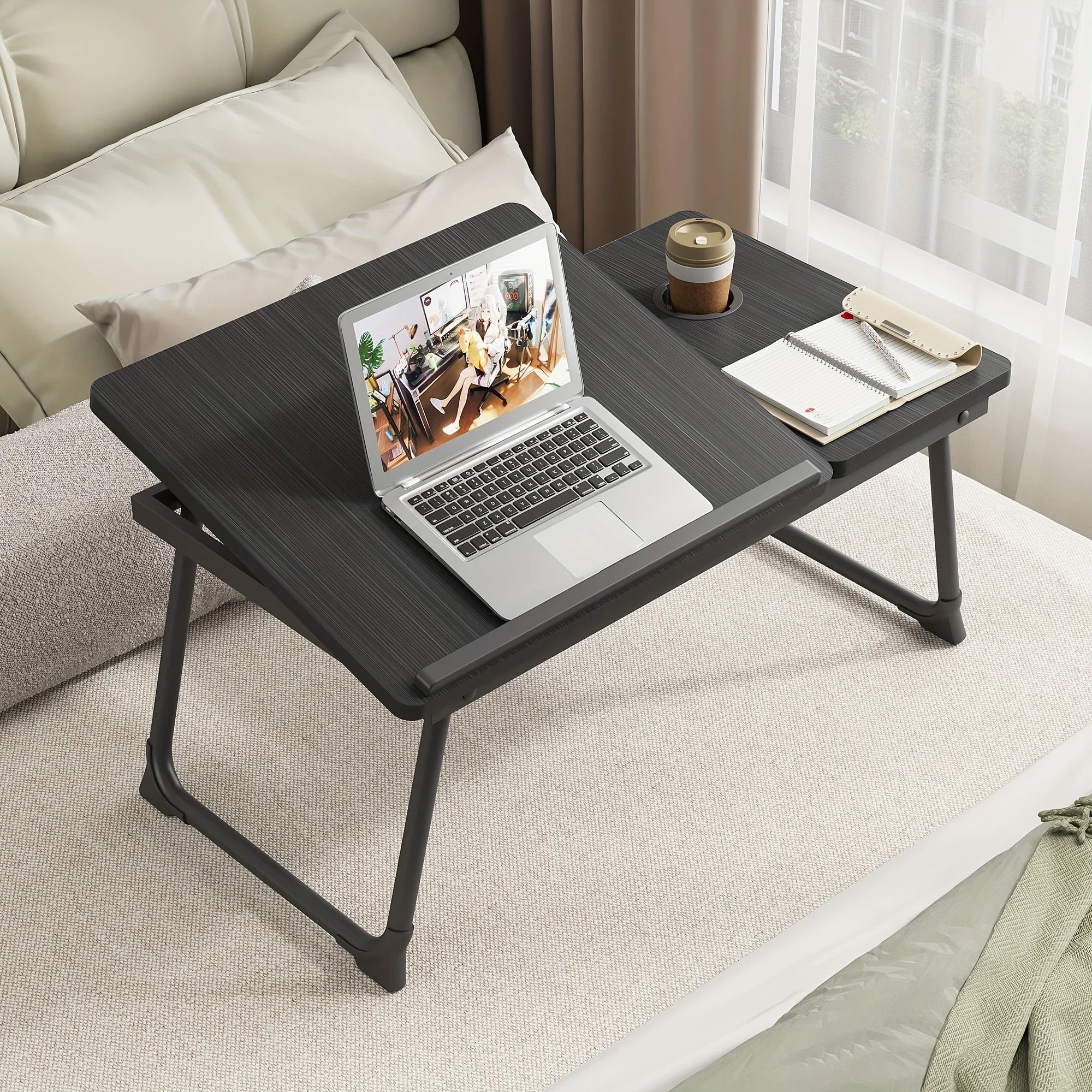 Foldable Laptop Bed Desk Tray with Cup Holder