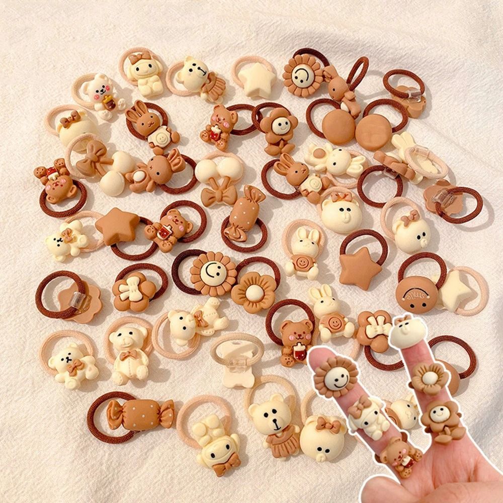 10-Piece Baby & Toddler Hair Tie Set – No-Hurt Elastic Mini Scrunchies with Cute Cartoon Bears, Rabbits & Flowers