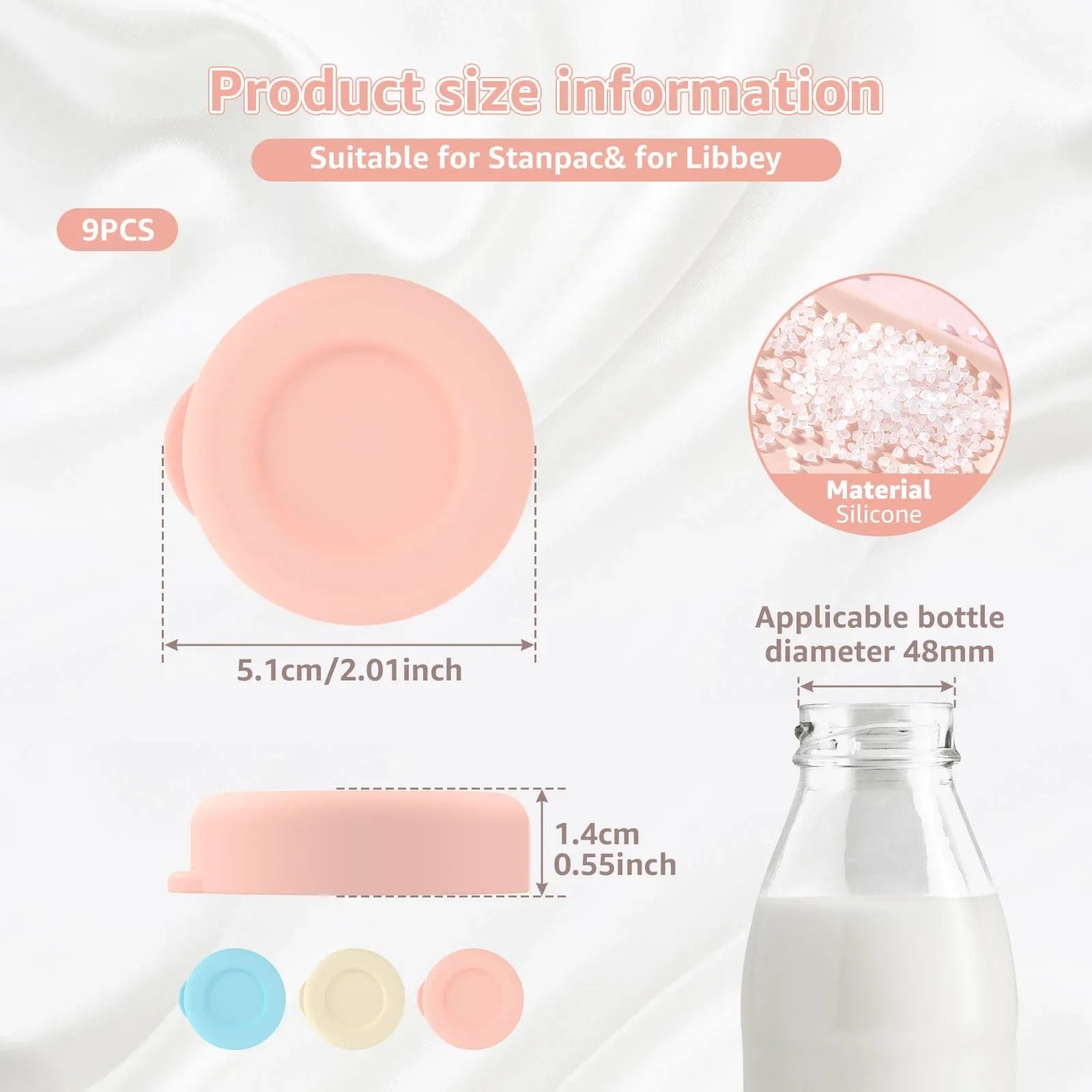 Glass Bottle Replacement Silicone Cap Set Leak Proof Milk Bottle Lids 9 Piece