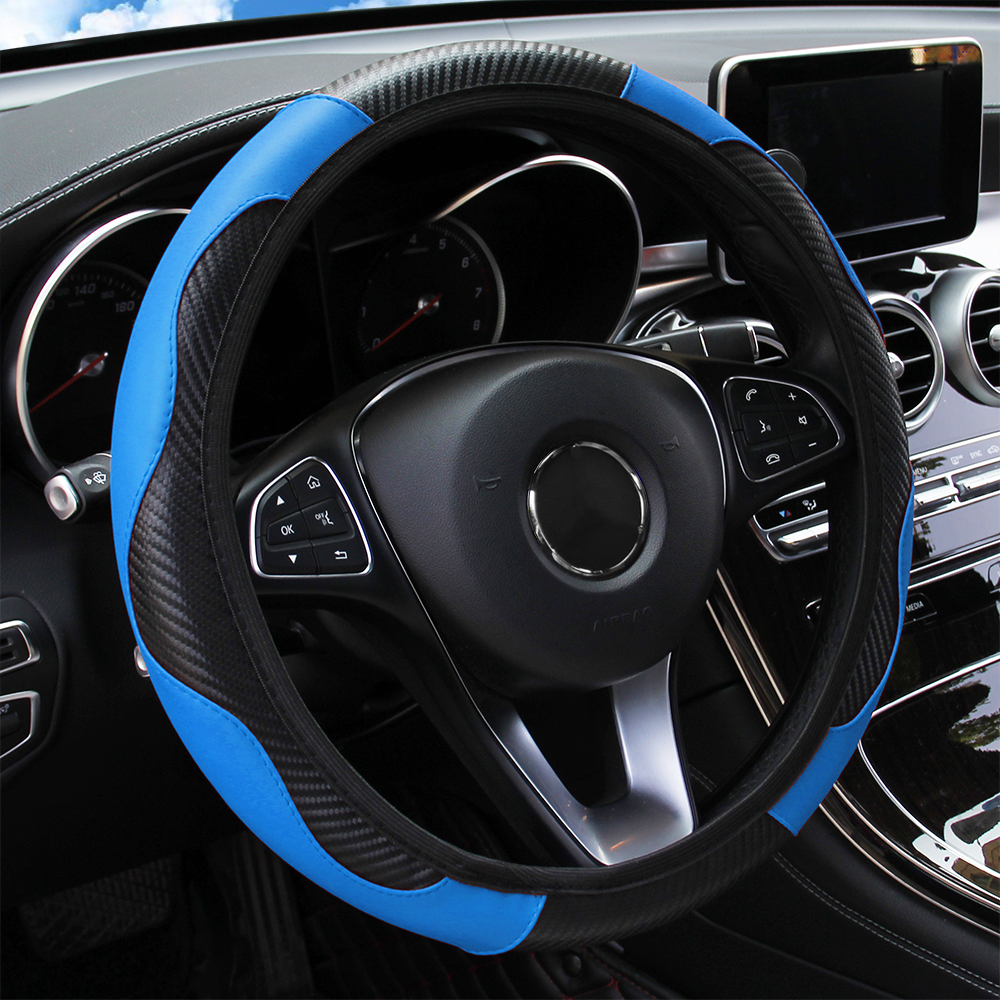 Premium PU Leather Carbon Fiber Car Steering Wheel Cover – Fits 14.5-15 Inches (No Inner Ring)