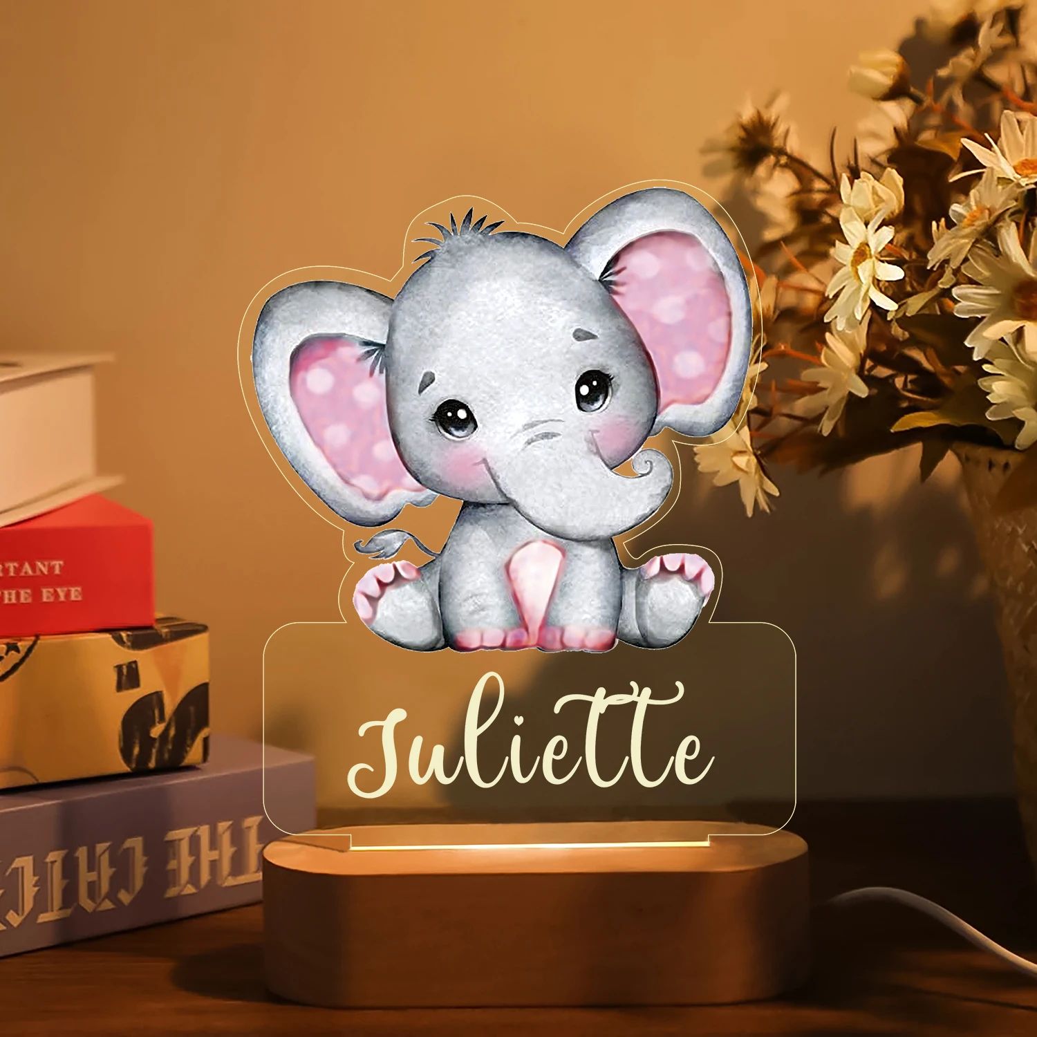 Personalized Kids Night Light Custom Name Animal Acrylic Lamp
