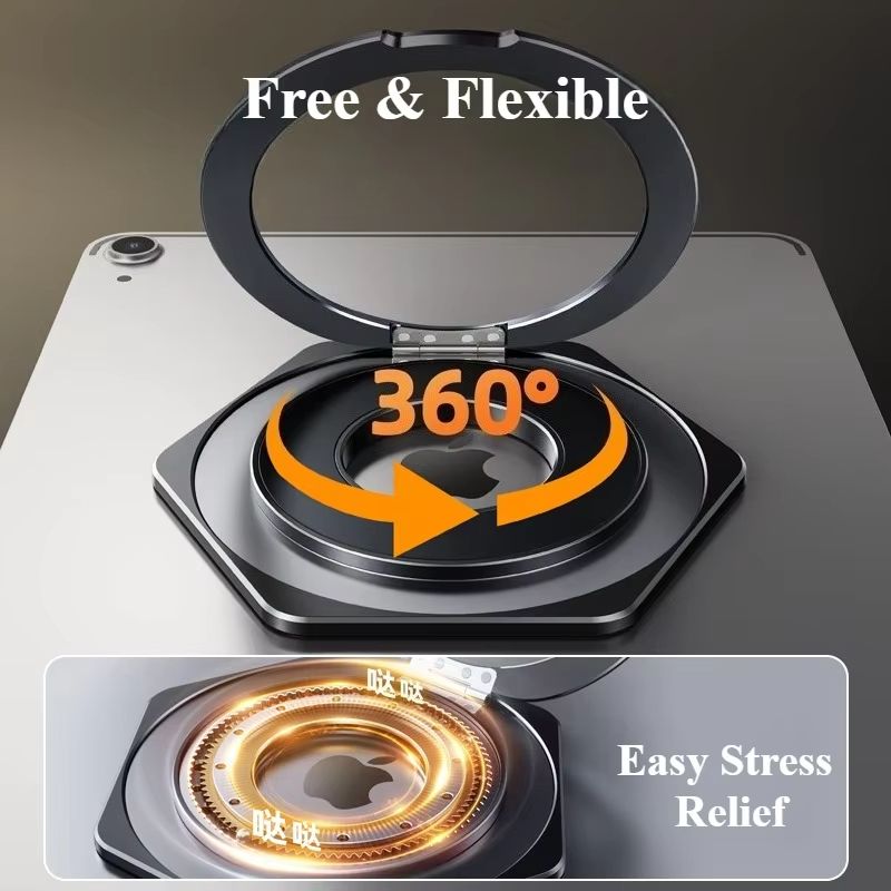 Oatsbasf Magnetic Tablet Ring Stand 360° Rotatable Adhesive Metal Bracket