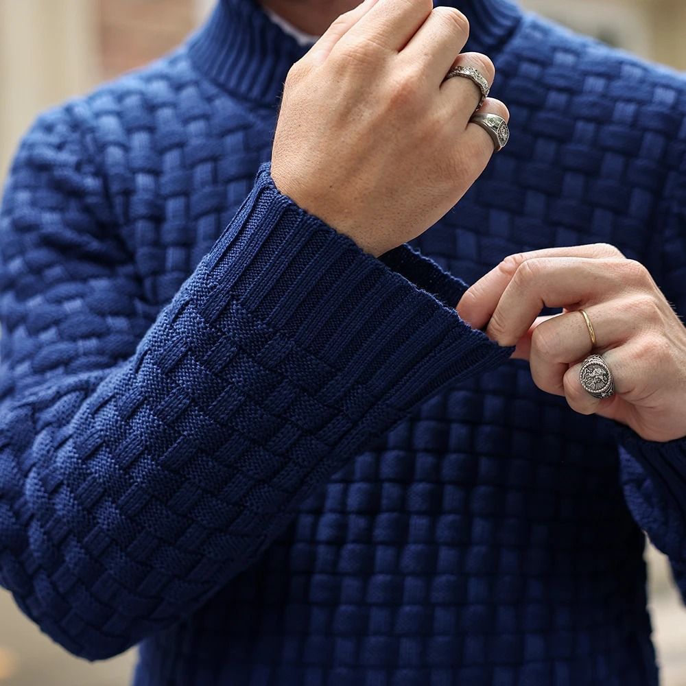 Mens Casual Knit Sweater Crew Neck Warm Ribbed Pullover