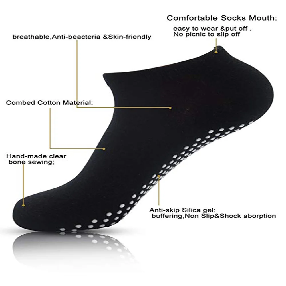 Anti-Slip Yoga Socks for Women, Breathable Cotton Trampoline Socks, Elastic Sports Socks for Boys and Girls
