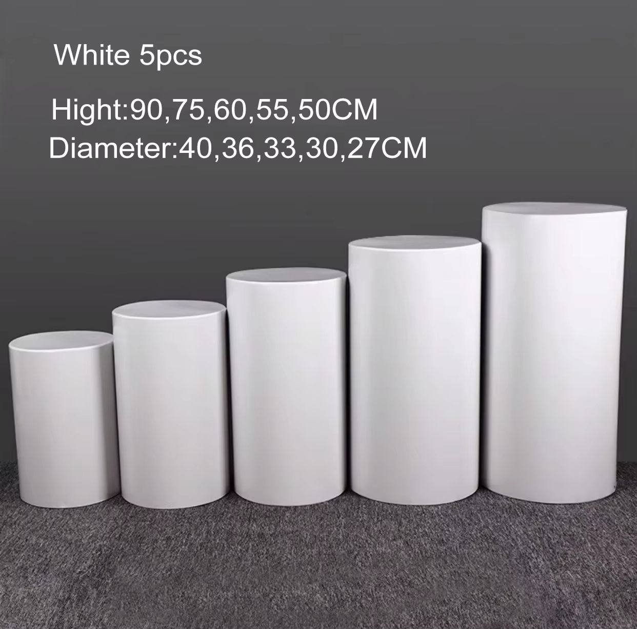 Modern Pedestal Display Stand Set – 3/5PCS White & Gold Cylinder Plinths for Weddings, Cakes & Event Decor