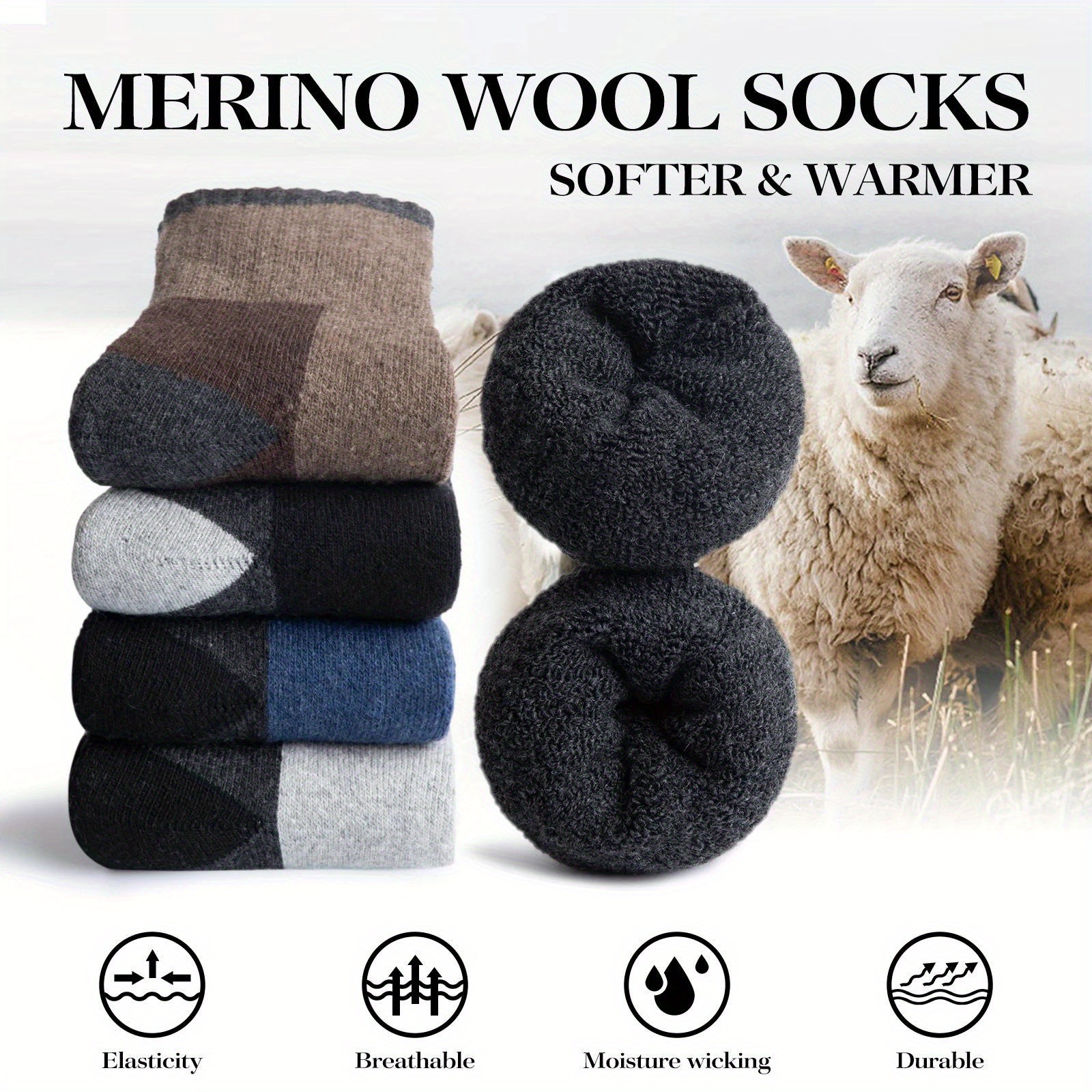 Thickened Winter Merino Wool Socks, Thermal Hiking Socks, Moisture Wicking, Breathable Cycling Socks for Men and Women,
