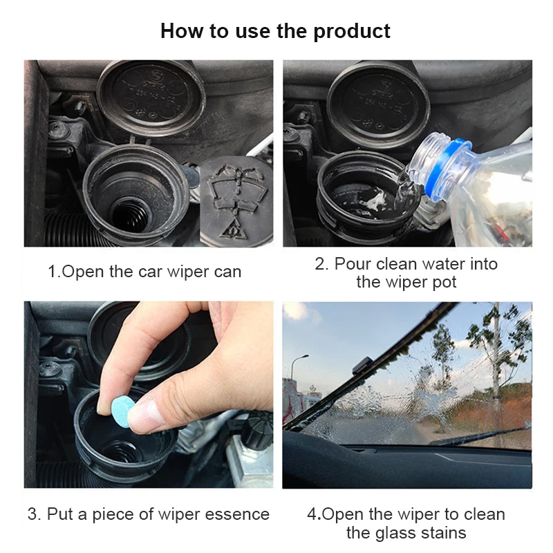 Solid Cleaner Car Windscreen, Auto Wiper Glass Cleaner, Effervescent Tablet Cleaning Tablets